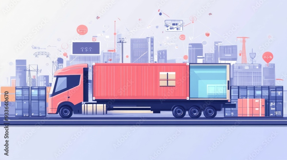 Poster automated logistics software for efficient shipping workflow flat design depicting digital supply ch