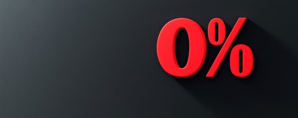 Bold red 0 percent symbol displayed on a dark background, representing zero percent interest, discount, or financial concept.