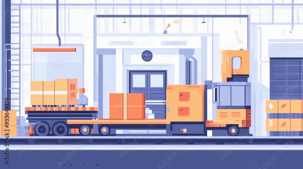 Poster shipping automation and efficient customs processing a flat design showcasing the seamless of techno