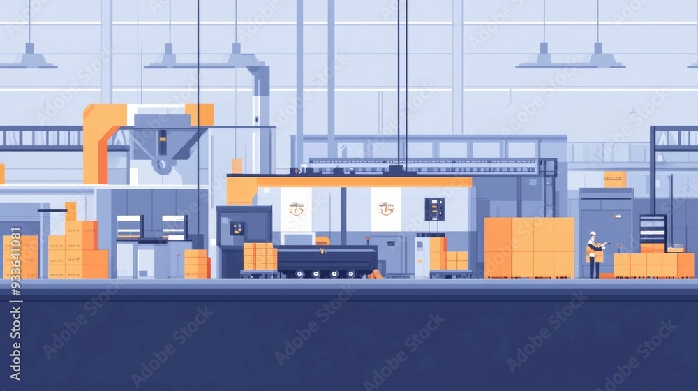 Poster streamlined shipping automation and customs processing workflow optimization depicted in a flat desi