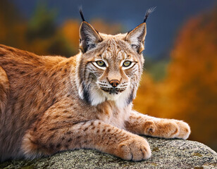Fototapeta premium Close-up with the portrait of a lynx in the mountain