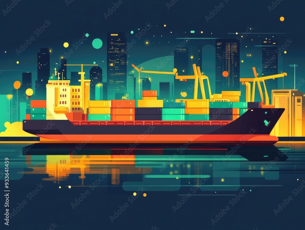 Aufkleber automated global logistics management flat design depicting the efficient workflow of cargo transpor