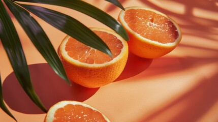 A minimalistic editorial photo featuring a vibrant orange set against a clean background, highlighting tropical vibes and freshness.