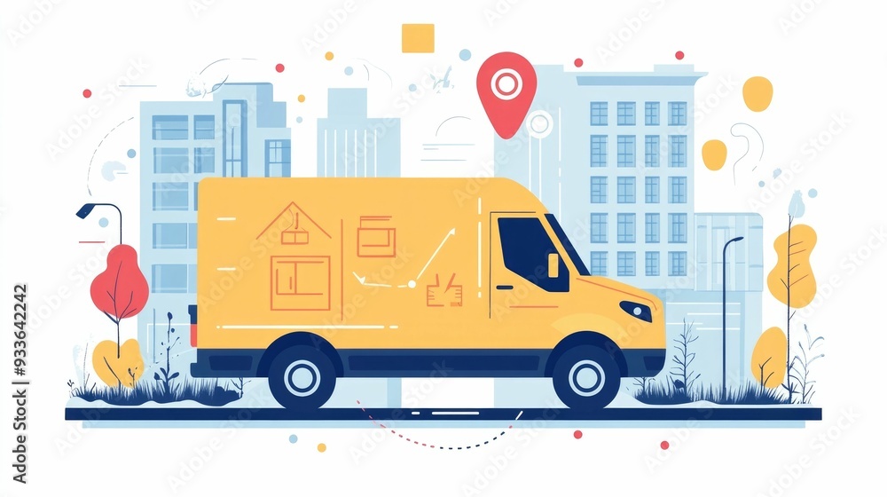 Poster flat design showcasing an automated logistics and delivery scheduling system