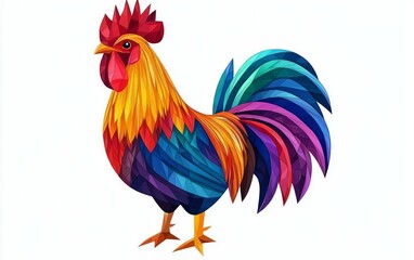 Fototapeta premium Colorful cute rooster drawing illustration on isolated white background