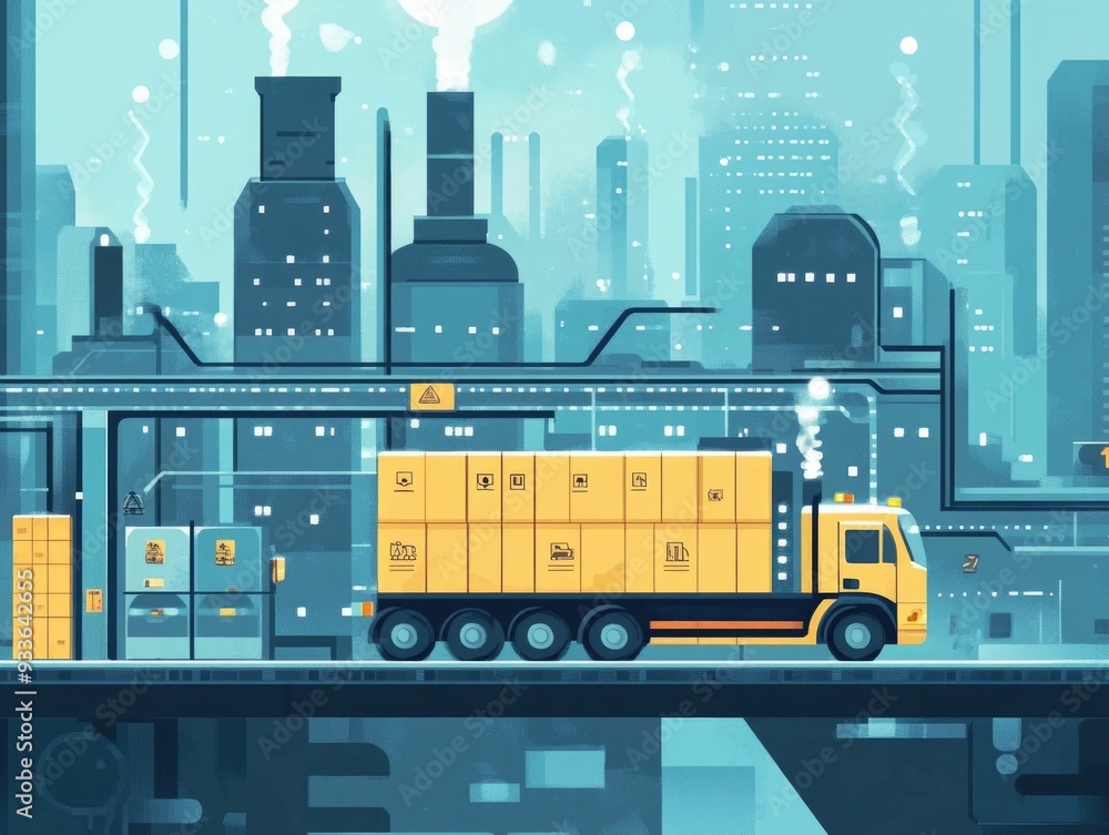 Poster automated logistics networks flat design showcasing efficient supply chain technological for seamles