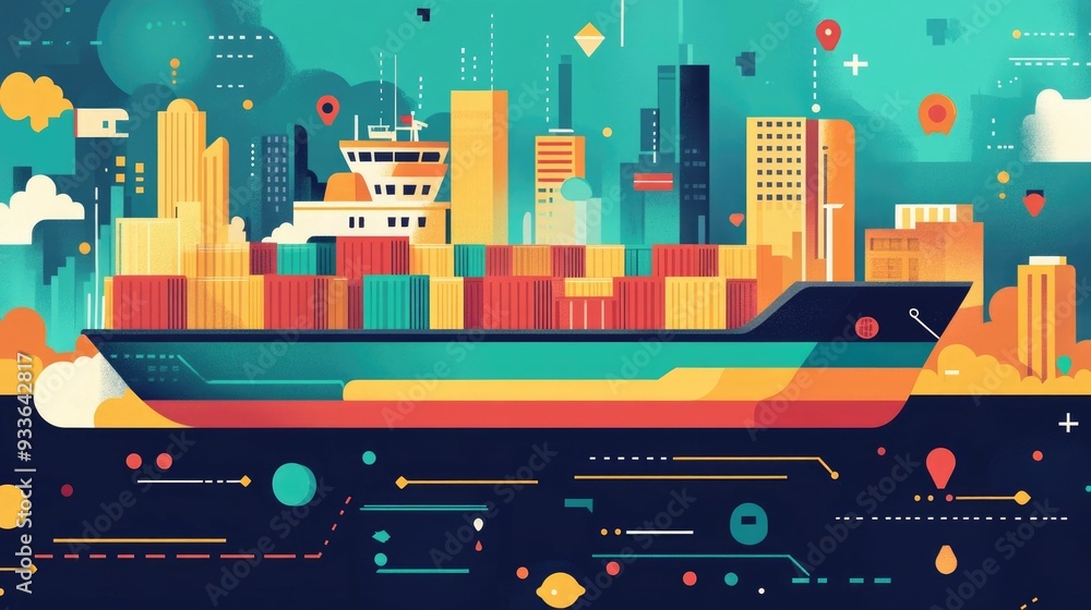 Poster optimizing shipping routes and logistics with advanced algorithms and data analytics for efficient f