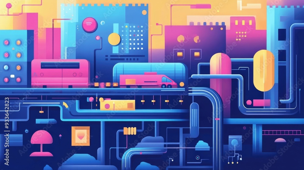 Poster optimizing shipping automation with ai driven logistics and flat design technology and data driven i