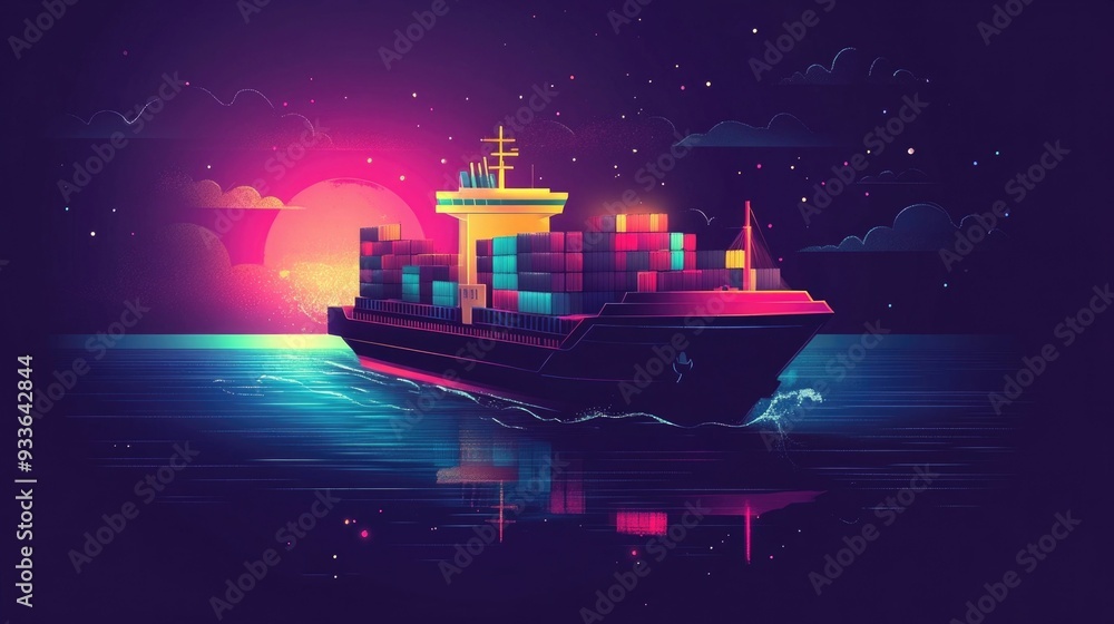 Poster flat design showcasing the optimization of shipping automation processes through the use of ai power