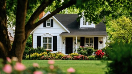 A modern real estate sign stands in the front yard, with a house in the background, promoting the property for sale in an inviting environment