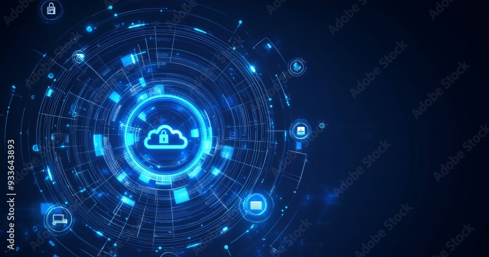 Poster Storage hologram and backup, synchronization of files sign for cloud services