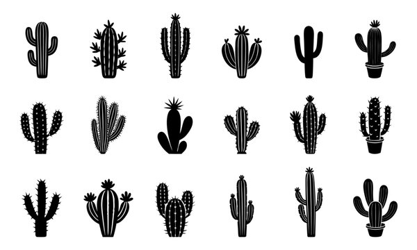 Set of cactus silhouette vector illustration