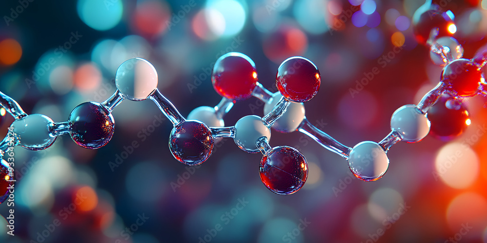 Poster visualizing the van der waals structure of tirzepatide molecule in a 3d model. concept 3d modeling, 