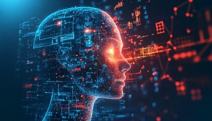 Obraz premium Futuristic Glowing Robot in Abstract AI Representation futuristic background