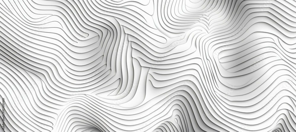 Poster abstract white background with smooth lines, wavy pattern, topographic map style, 3d render