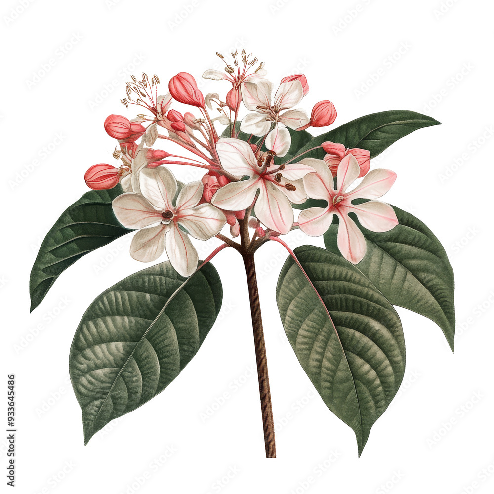 Wall mural red and white tropical flowers