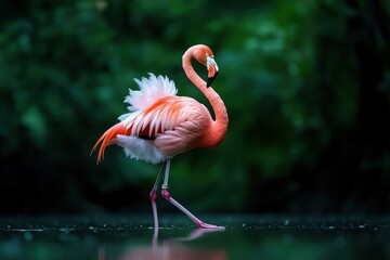 Fototapeta premium Ballet Dancing Flamingo: A flamingo in a tutu and ballet shoes, performing a dance on a pond