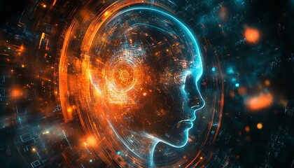 Glowing Cybernetic AI A Futuristic Abstract Representation futuristic background