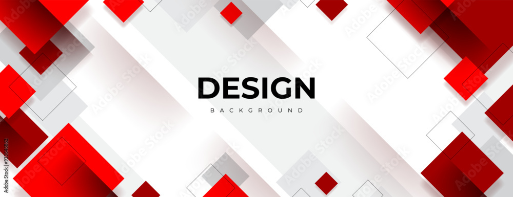 Wall mural red and white banner background with overlapping diagonal squares. corporate presentation design