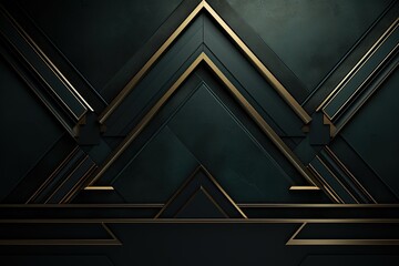 Obraz premium Abstract dark green and gold geometric pattern.