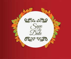 autumn wedding invitation design with realist vector leaves