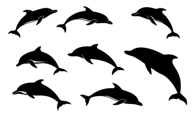 Obraz premium Set of dolphin silhouette vector illustration