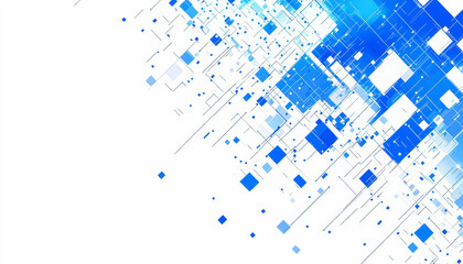 Fototapeta premium Abstract digital artwork featuring various blue and white squares and rectangles, arranged in a modern, geometric pattern with a dynamic, upward motion.