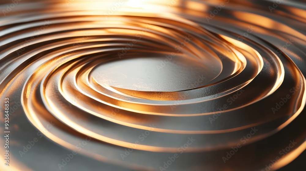 Poster sleek metallic curves create mesmerizing pattern, reflecting warm light and evoking sense of tranqui