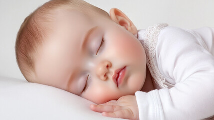 closeup portrait of a beautiful sleeping baby on white