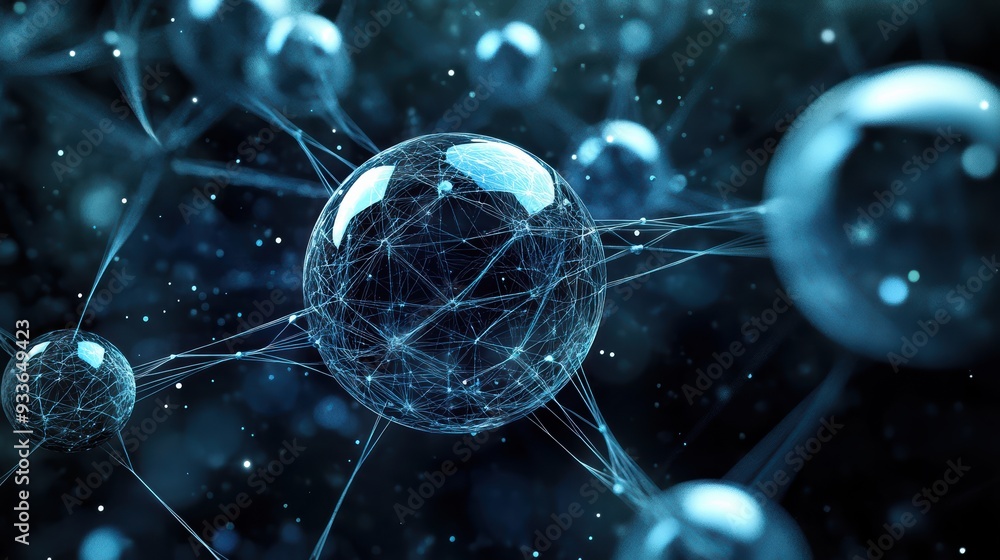 Aufkleber digital representation of interconnected spheres in cosmic space, symbolizing technology and innovat