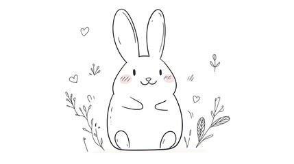 Obraz premium Chubby Bunny Doodle Vector Logo in Minimalist Black and White - Adorable Cartoon Style Illustration on Clean Background