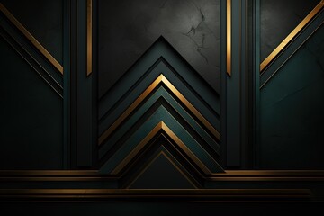 Obraz premium Abstract dark green and gold geometric pattern.