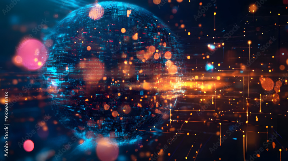 Poster business intelligence concept based on generative ai technology, global network, futuristic technolo