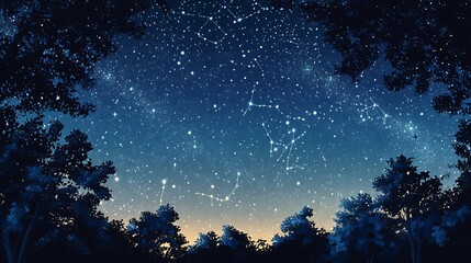 Fototapeta premium Celestial Woodcut - Starry Night Sky with Constellations on White Background