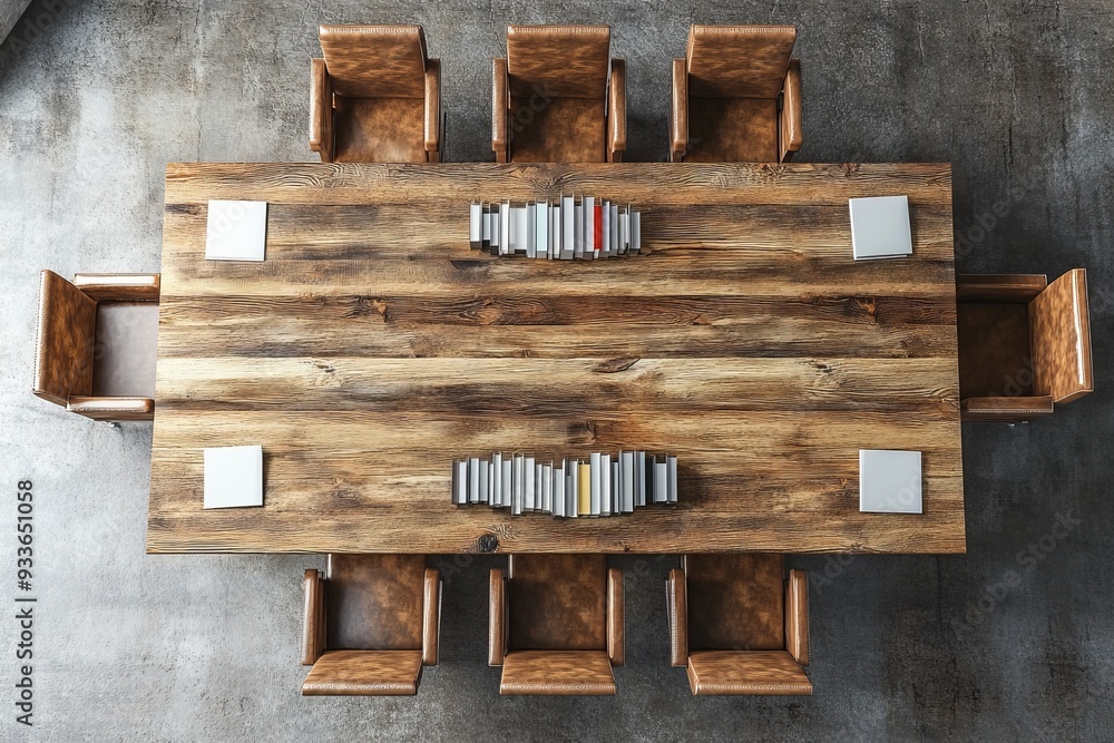 Wall mural Meeting corner interior with table and chairs and panoramic window at top