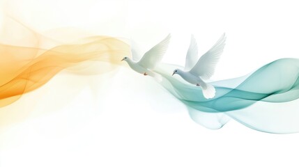 Obraz premium Abstract symbols of happiness and peace, gently floating in a serene, minimalist design on a white background
