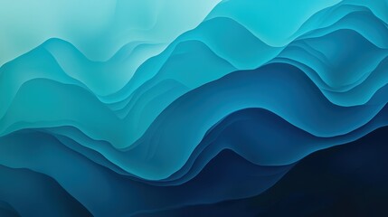 Waves of blue and teal create serene and calming abstract landscape. smooth gradients evoke sense of tranquility and depth. 