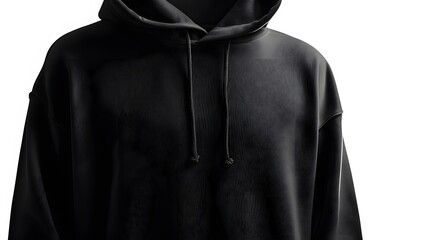 Blank black hoodie template. Hoodie sweatshirt long sleeve with clipping path, hoody for design mockup for print, isolated on white background. 