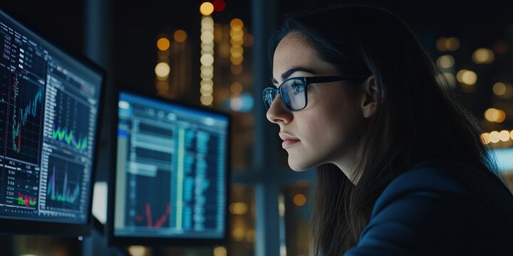 Femme analysant des données numériques, économique, financière. Codage, et cybersécurité, menace informatique, données des utilisateurs et violation de la vie privée. Intelligence artificielle, IA 