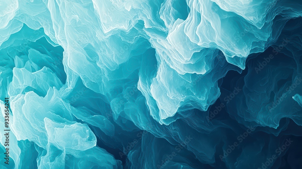 Poster translucent blue and aqua abstract waves create serene and calming atmosphere. fluid shapes evoke se