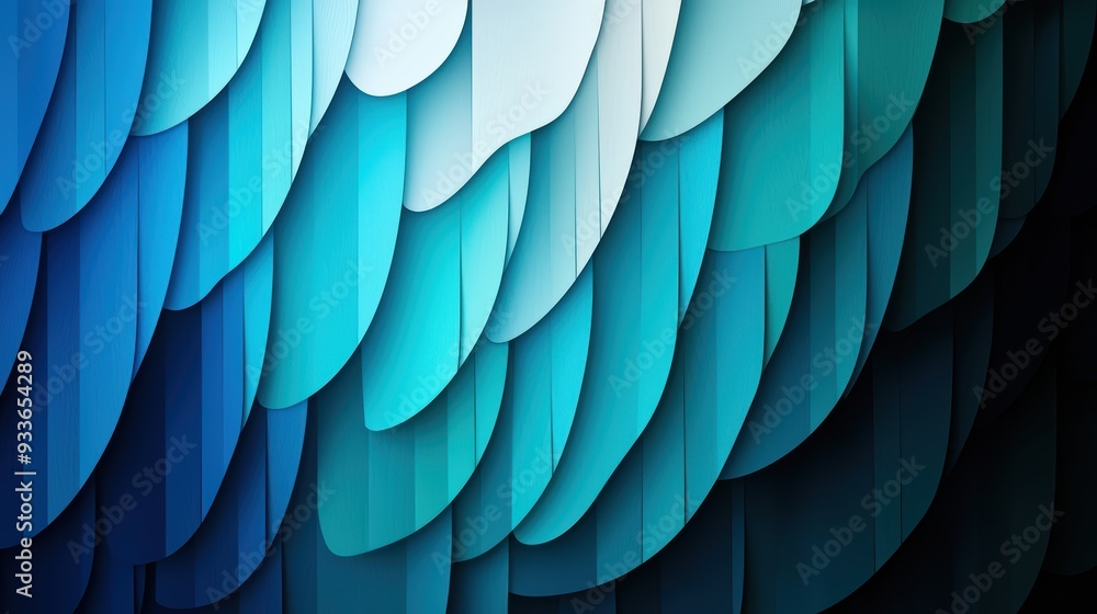 Poster Abstract blue wave pattern with layered textures creates calming and serene atmosphere. gradient of colors evokes sense of tranquility and depth. 