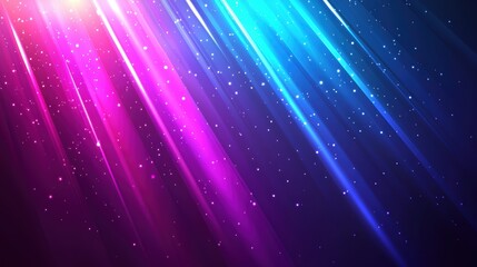 Vibrant light beams in shades of pink and blue create dynamic and energetic atmosphere, evoking sense of excitement and wonder. 