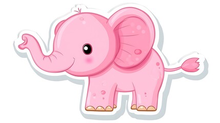 Whimsical Pink Elephant Cartoon Sticker - Detailed Vector Illustration for Die-Cut Stickers