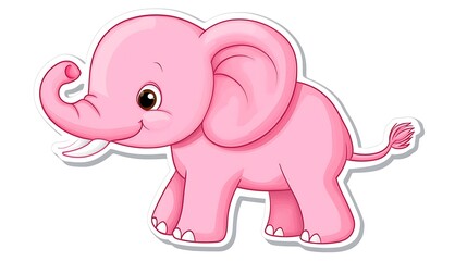 Obraz premium Whimsical Pink Elephant Cartoon Sticker - Detailed Vector Illustration for Die-Cut Design on White Background