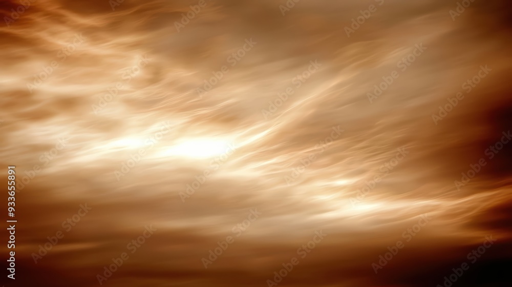 Poster ethereal clouds swirl in warm hues, creating serene and contemplative atmosphere. soft light peeking
