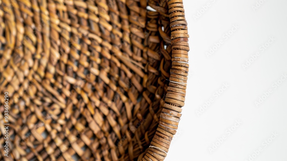 Poster close up of a wicker basket showing its texture on a white background