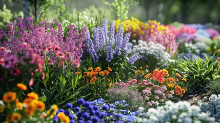 Obraz premium Vibrant Flower Garden with Lush Greenery - 3D Illustration