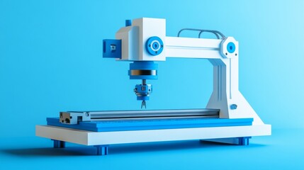 A modern industrial machine on a light gray background with a robotic arm.