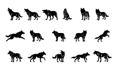Set of wolf silhouette vector illustration