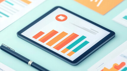 Financial report with secure encryption, analytics visualization, flat design illustration